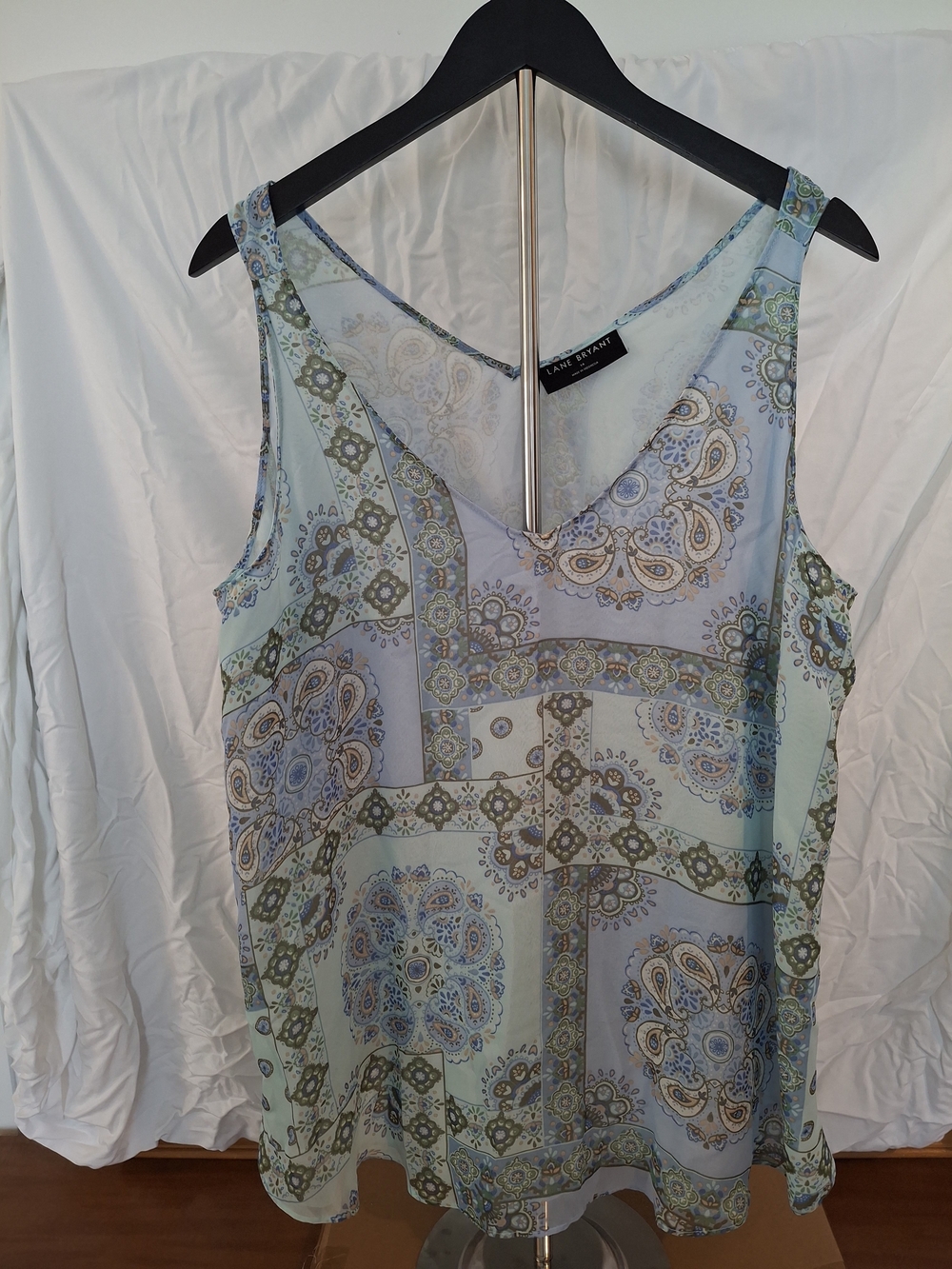 Lane Bryant Light Blue and Green Paisley Patchwork Tank. Size 14.